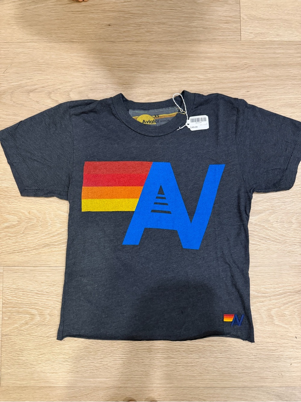 Aviator Nation Boyfriend Tee Charcoal Retro Logo XS NWT